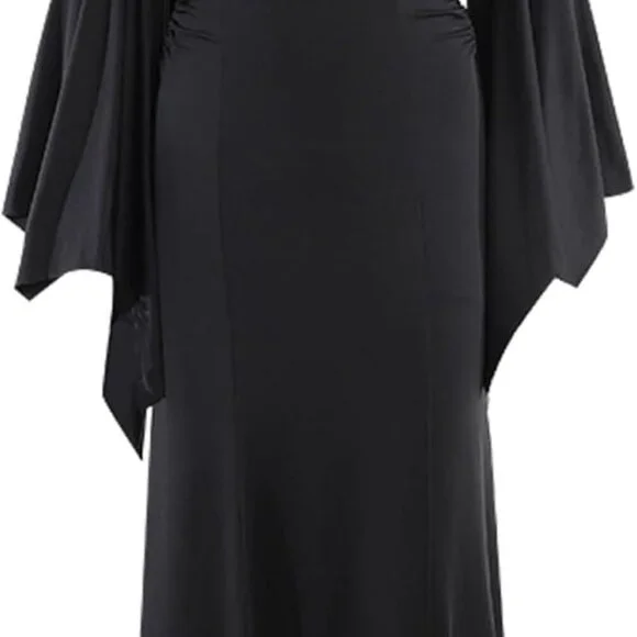 Gothic Maxi Dress Womens Long Flare Sleeve V-Neck Vintage Evening Wear - Picture 8 of 8